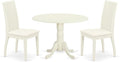East West Furniture DLIP3-WHI-C 3 Piece Kitchen Table Set for Small Spaces Contains a Round Dining Table with Dropleaf and 2 Linen Fabric Dining Room Chairs, 42x42 Inch, Linen White