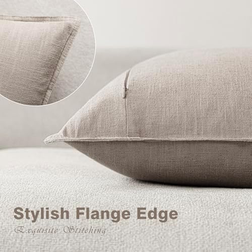 Foindtower Linen Solid Decorative Throw Pillow Covers 18x18 Natural Linen - Image 3