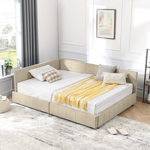 RuiSiSi Full Size Daybed with Storage Drawers, Upholstered Corner Bed with L - Image 3