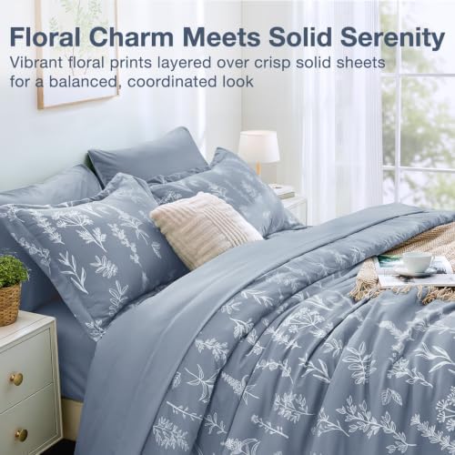 MUXHOMO Light Grey Bed in a Bag Queen 7 Pieces, Queen Comforter Set Reversible - Image 3