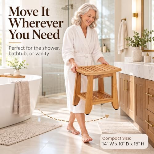 Teak Shower Bench Stool, Non-Slip Solid Teak Shower Seat Chair - Image 6