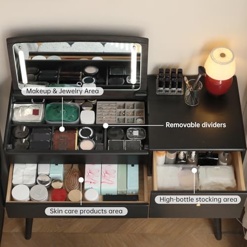 Small Vanity Desk with LED Mirror, Fully Shippment Solid Wood Flip-top Design - Image 5