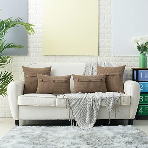 HWY 50 Taupe Chenille Throw Pillow Covers 20x20 Inch Buttons Pack of 2 - Image 6