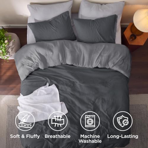 Bedsure California King Comforter Prewashed 3Pcs Dark Gray/Gray 104"x96" - Image 5