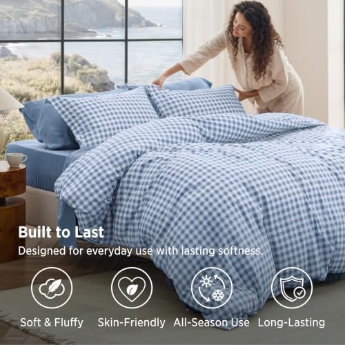 Bedsure Blue Gingham Comforter Set Full, Soft Fall Bedding 3 pcs 82"x86" - Image 4