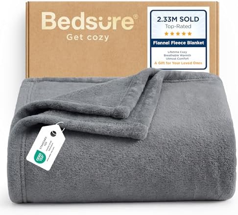Bedsure GentleSoft Fleece Blanket Twin Size Grey by BEDSURE