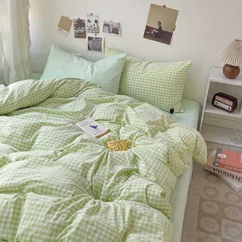 LifeTB Green Gingham Comforter Set King 3 Pieces Green Plaid Grid Bedding - Image 2
