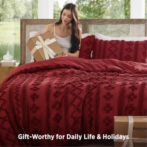 Bedsure Tufted Boho Comforter Set King, Bedroom Decor Bedding Set Red - Image 4