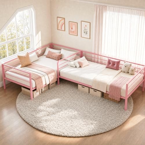 LIKIMIO L Shaped Twin Beds for 2, Double Twin Bed by LIKIMIO