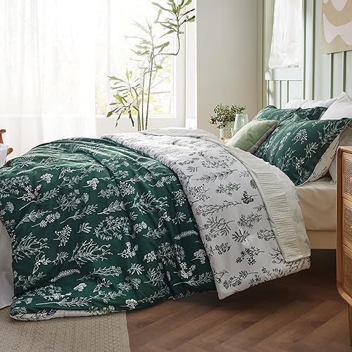 Bedsure Floral Comforter Set Cute Bedding Set Twin/Twin XL Dark Green - Image 4