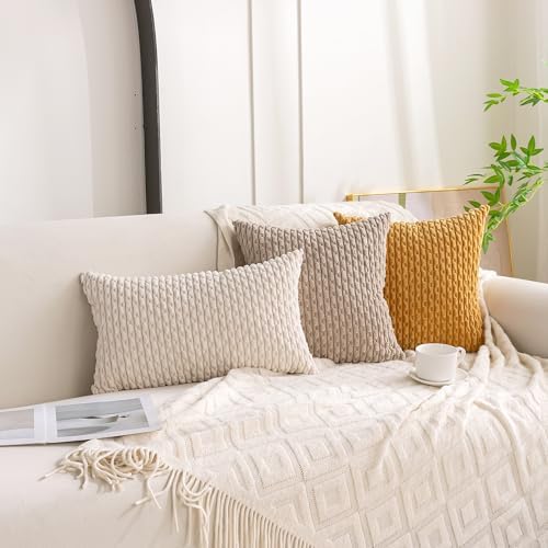 Set of 4 Beige Brown Coffee Decorative Throw Pillow Covers 16x16 Inch Corduroy - Image 3