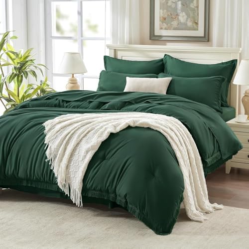 Andency Oversized King Comforter Set, 7 Pieces Emerald Green Bedding by Andency