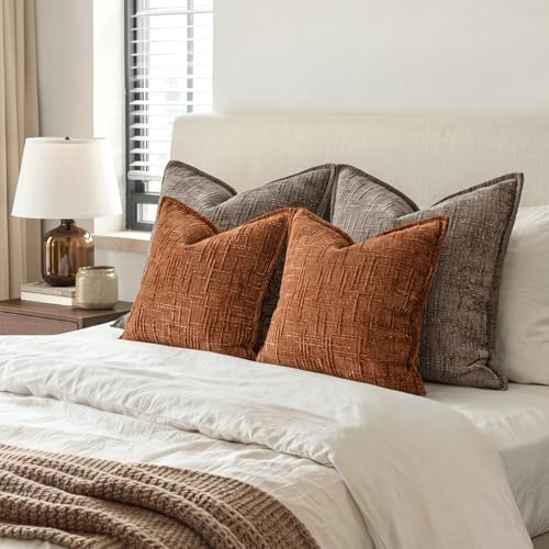MIULEE Slubby Textured Decorative Fall Throw Pillow Covers Rust 18x18 - Image 7