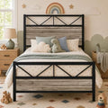 Twin Size Bed Frame with 51.2'' Tall Headboard, Wash Grey by IMMERSTABLE