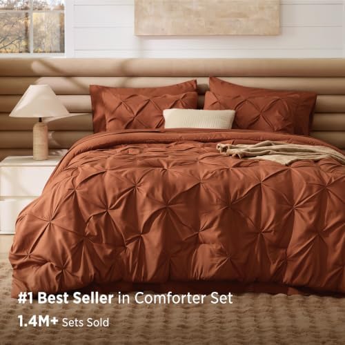 Bedsure Fall Bedding, Burnt Orange California King Comforter Set & Sheets - Image 2