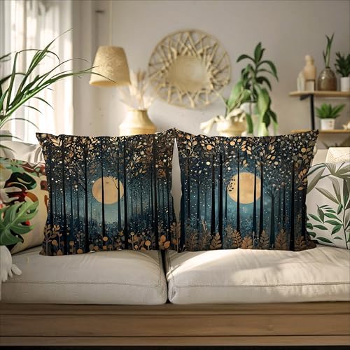 Vintage William Morris Inspired Gold Moon Pillow Covers 18x18 Set of 2 - Image 4