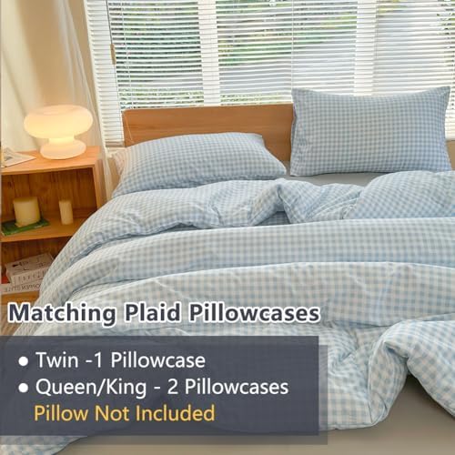 NSNLGSGC King Comforter Set, Light Blue Gingham, 3 Pieces - Image 6