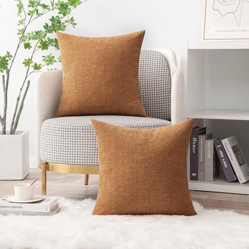 MIULEE Soft Chenille Throw Pillow Covers Brown 18x18 Inch Pack of 2 - Image 5
