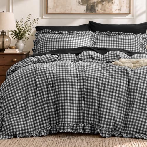 Bedsure Gingham Ruffle Duvet Cover Set, King Cotton-Like Quilt Cover by BEDSURE