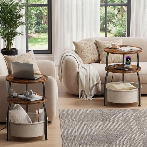 Round Side Table with Charging Station, USB Type C Port - Image 2