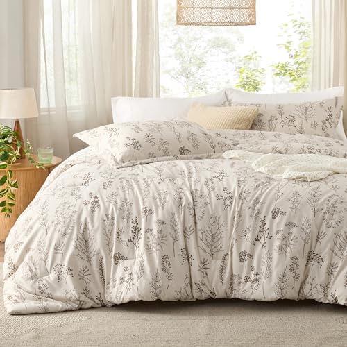Bedsure Floral Comforter Set Cute Bedding Set Twin/Twin XL Reversible Beige by BEDSURE