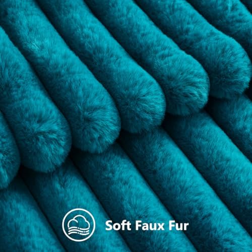 decorUhome Fall Faux Fur Throw Pillow Covers 18x18 Set of 2 Teal - Image 2