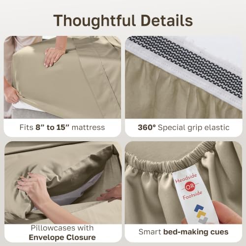 California Design Den 100% Organic Cotton Queen Bedsheets, Soft Taupe - Image 4