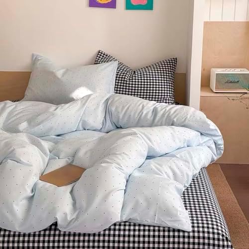 Nayoroom Light Blue Polka Dot Comforter Set Queen Black Dots Bedding - Image 2