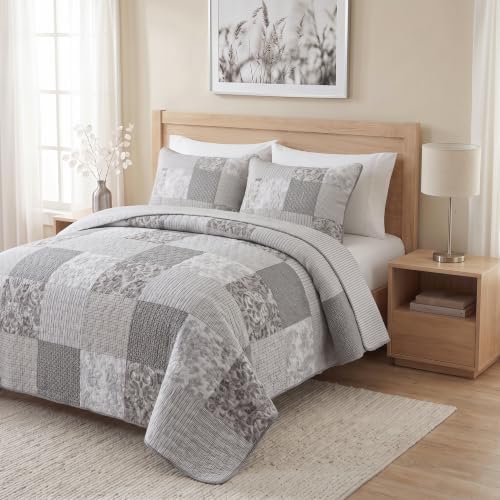 SLPR - Silver Linings Patchwork Gray Cotton Quilt Set, Twin - Image 2