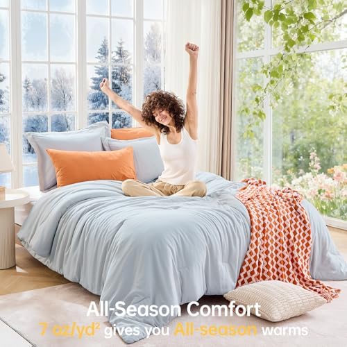 MUXHOMO King Comforter Set, 3-Piece All-Season Bedding, Lake Blue - Image 4