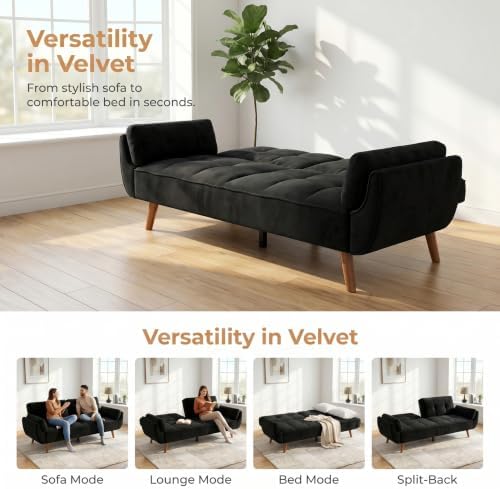 Convertible Velvet Futon Couch Bed - Image 5