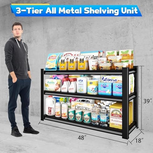 3-Tier Garage Shelving Heavy Duty，48" W Metal Shelving Unit - Image 3