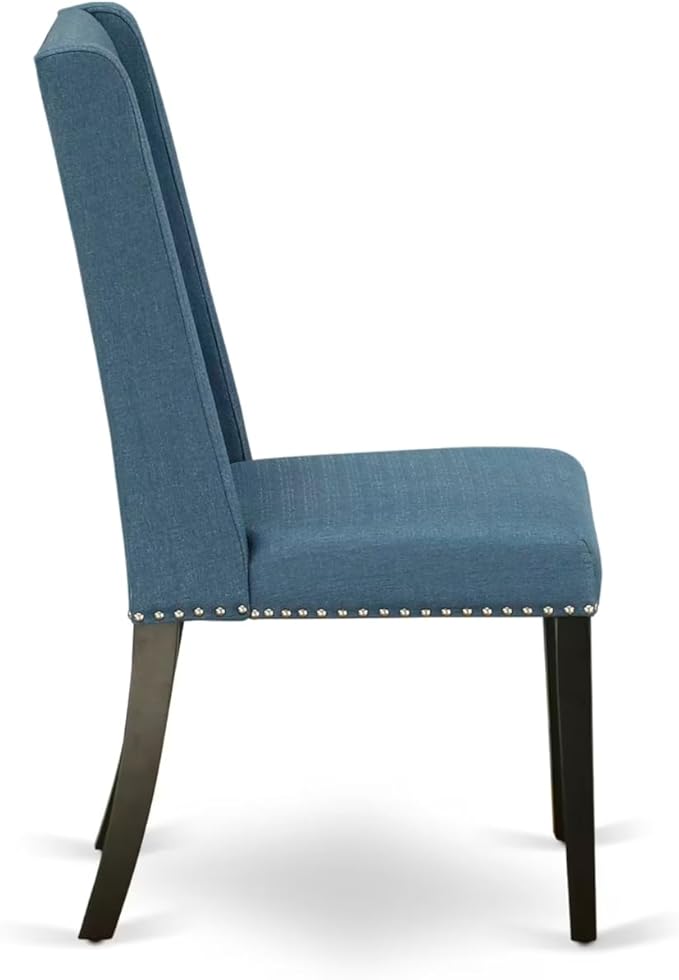 NEFL5-SBB-21-5-Piece Kitchen Dining Set Consists of a Dining Table and 4 Mineral Blue Linen Fabric Dining Chairs with Padded Chair Back - Sand Blasting Black Finish.