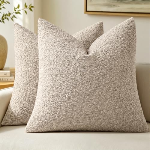 MIULEE 18x18 Decorative Boucle Couch Pillow Covers Oatmeal by MIULEE