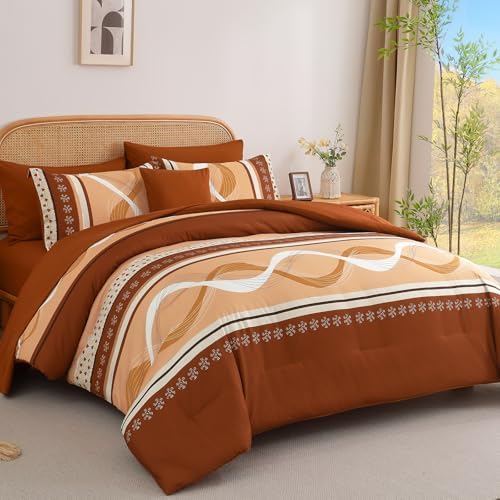 Anibedding Comforter Set Queen Size, 8 Pieces Burnt Orange Bed in a Bag - Image 3