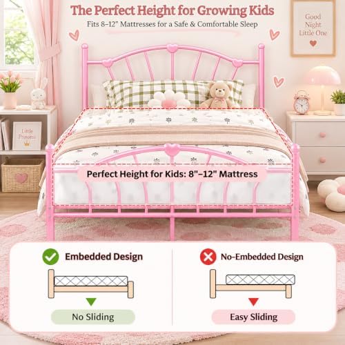 IMMERSTABLE Queen Metal Bed Frame, Heart-Shaped Platform Bed - Image 3