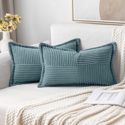 MIULEE Decorative Lumbar Throw Pillow Covers 12x20 Inch Dusty Blue 2 Pack by MIULEE
