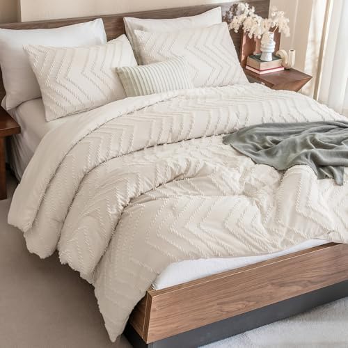 Andency Comforter Full Size Set, 3 Pieces Beige Boho Soft Cream Bedding Set by Andency