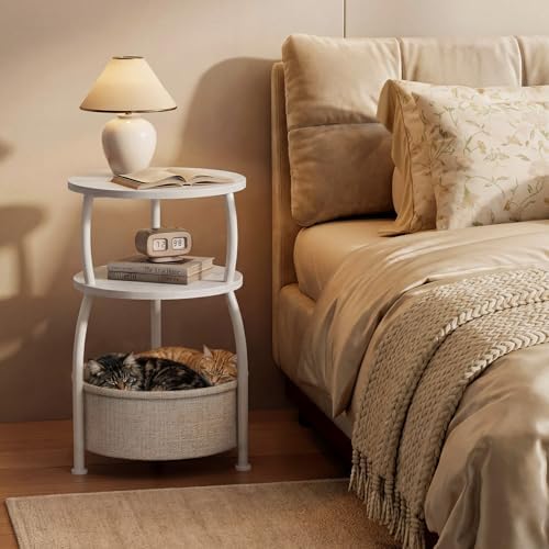 Round Side Table with Storage Basket, End Table Living Room - Image 4