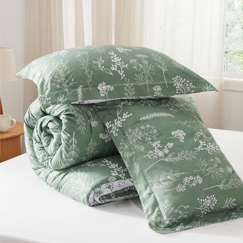 Bedsure Floral Comforter Set Cute Bedding Set Full Reversible Green - Image 7