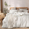 BESTOUCH Striped Cotton Duvet Cover Set Linen Feel California King by BESTOUCH
