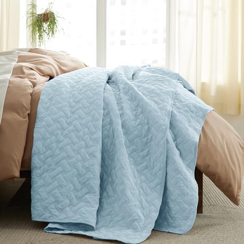 Bedsure King Size Quilt, Lightweight Comforter Set, Sky Blue Bedspread - Image 5