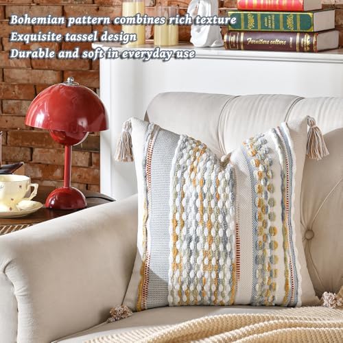 AmHoo Set of 2 Chenille Striped Textured Boho Throw Pillow Covers Aesthetic - Image 4