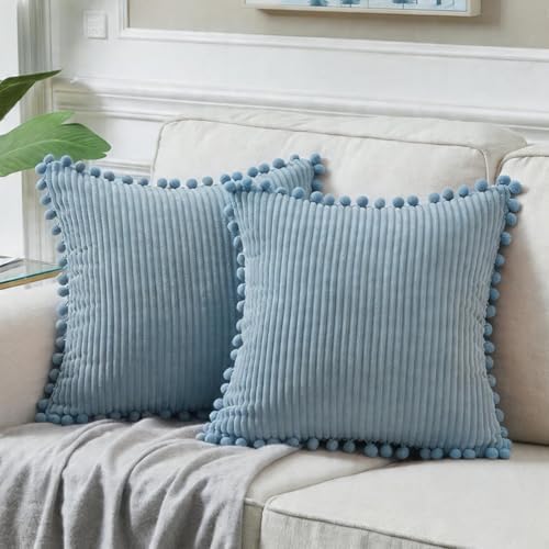 Fancy Homi Set of 2 Light Blue Decorative Throw Pillow Covers 22x22 Inch by Fancy+Homi