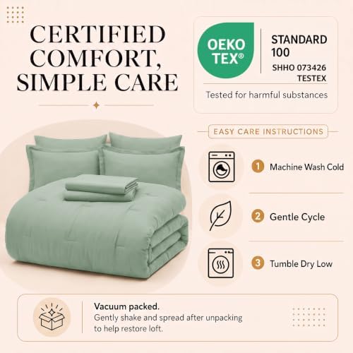 CozyLux Full Size Comforter Set Sage Green, 7 Pieces Bed in a Bag - Image 6