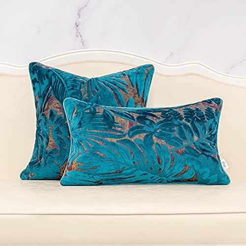 Alerfa 18 x 18 Inch Light Blue Square Maple Leaf Pillow Embroidery Cut Velvet - Image 3