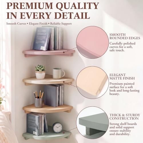 Floating Corner Shelves Set of 4 Morandi Rounded Shelves Wall - Image 4