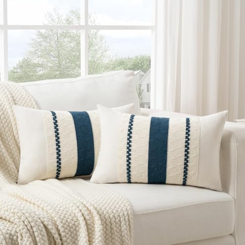 Fancy Homi Set of 1 Boho Teal Lumbar Decorative Throw Pillow Cover 12x20 Inch - Image 2