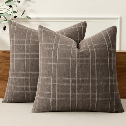 MIULEE Linen Plaid Pillow Covers Fall Decorative 18x18 Brown by MIULEE