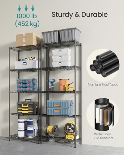 SONGMICS 5-Tier Storage Shelves, Adjustable Wire Shelving Unit, 8 Hooks - Image 4